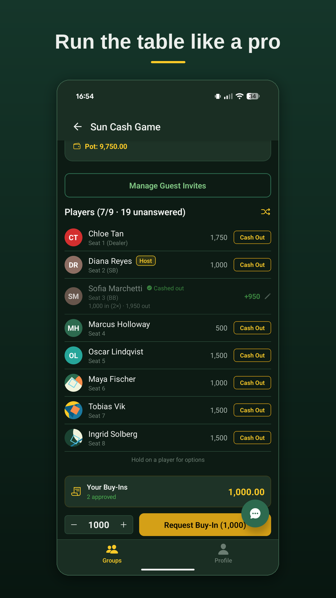 Live cash game tracking