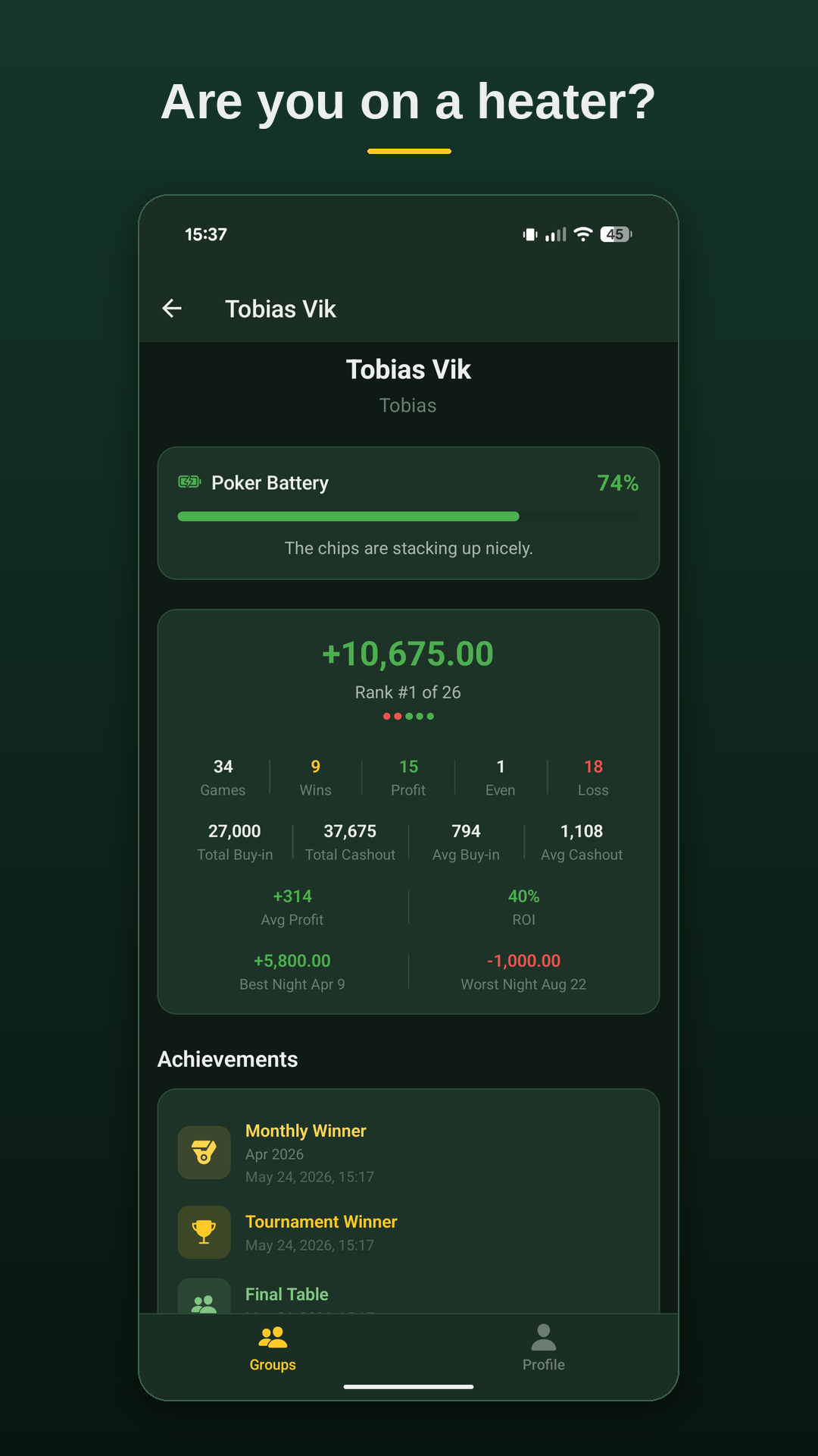 Player profile and stats